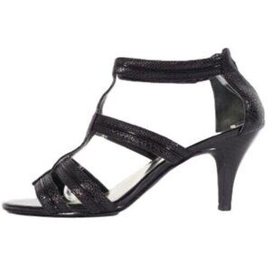 Alfani Sandal Pump Size 9.5 M Women Open Toe Ankle Strap Zip Textured Black